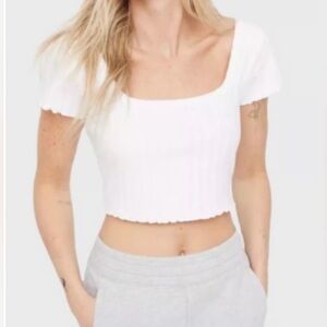 AERIE OFFLINE White Cropped Ribbed Top